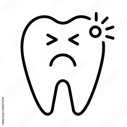 Painful Tooth Outline with Sad Expression and Sparkles Icon