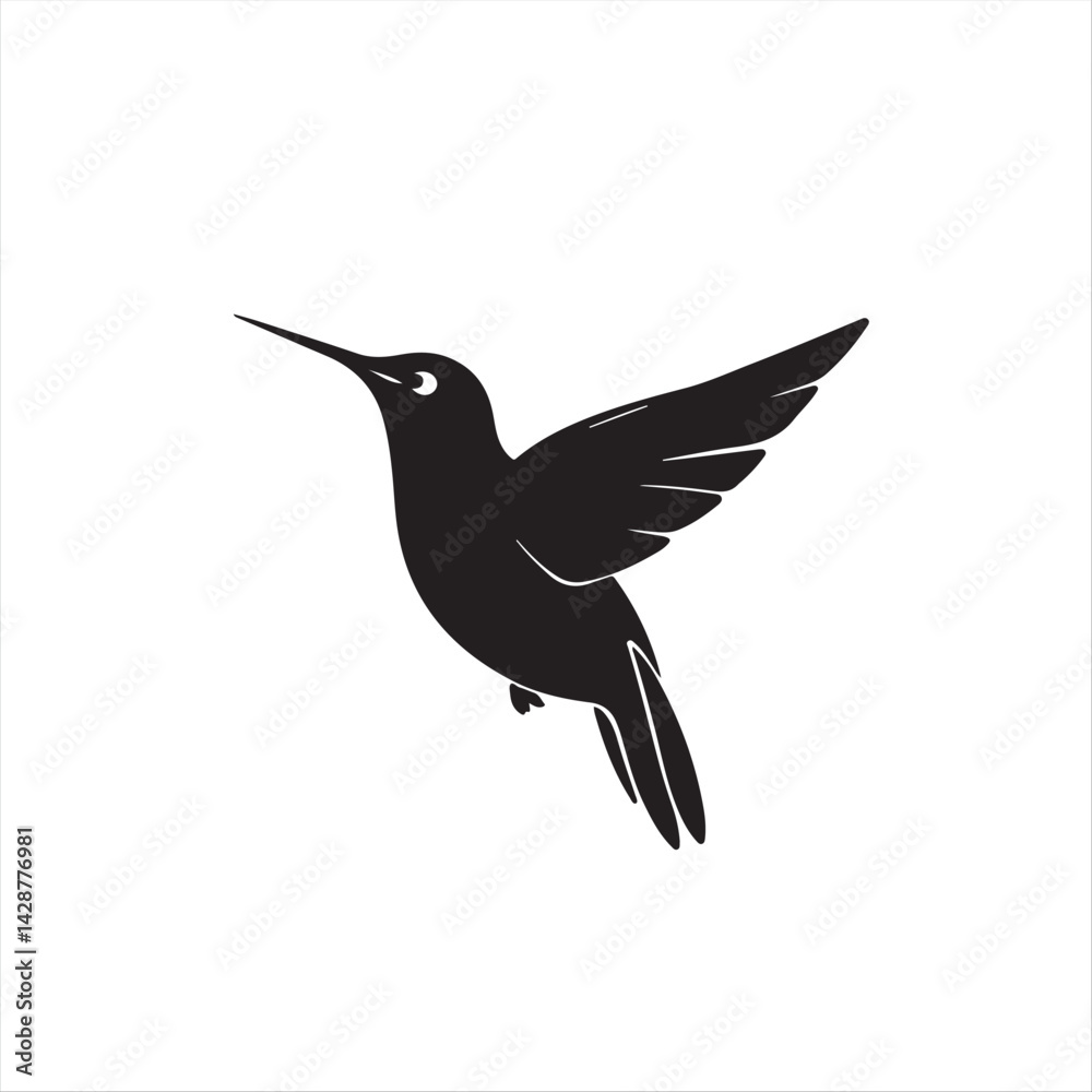Obraz premium Geometric black and white silhouette hummingbird logo. Clean lines and symmetry create a timeless, elegant design against a white background. Focus on balance and visual clarity