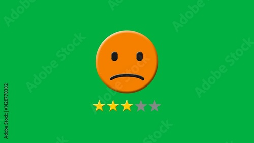 animated five stars rating with emoji face smile, animation video isolated on green background with alpha channel(transparent).