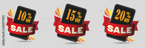 Set of labels for discounts and sales. On a transparent background.