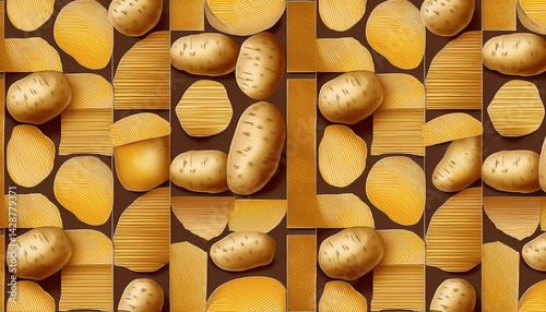 raw potato seamless pattern isolated potatoes cutting cubes stripes slices vegetable food print design for fabric wallpaper wrapping background