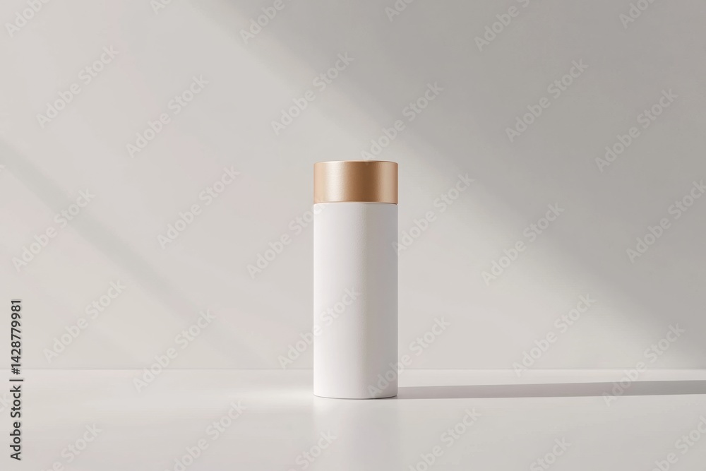 Empty white bottle with gold cap Empty white bottle with gold cap