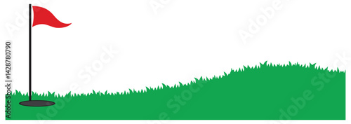 Golf Course Hole with Red Flag Illustration.