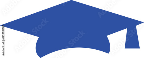 Vector illustration of a blue house with graduation symbols and education-related elements such as a cap, diploma, and arrow on a blue background
