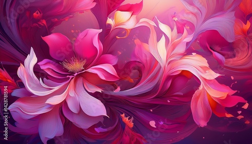 vibrant petals dance in a whimsical canvas of fuchsia bursting with an ethereal blend of art and nature