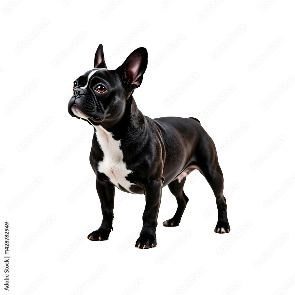 Fototapeta premium Realistic photograph of a full body French bulldog, isolated on white background, commercial pet lighting