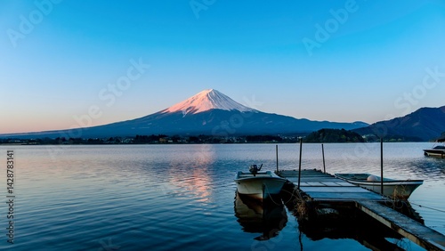  ‌Mount Fuji mirrored in the lake's embrace