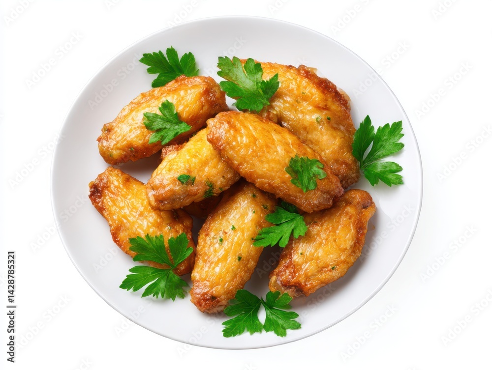 Chicken wings with parsley garnish isolated on white background Chicken wings with parsley garnish isolated on white background
