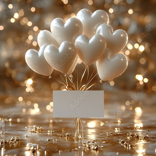 Obraz na płótnie Heart shaped balloons with a blank white gift card w salonie