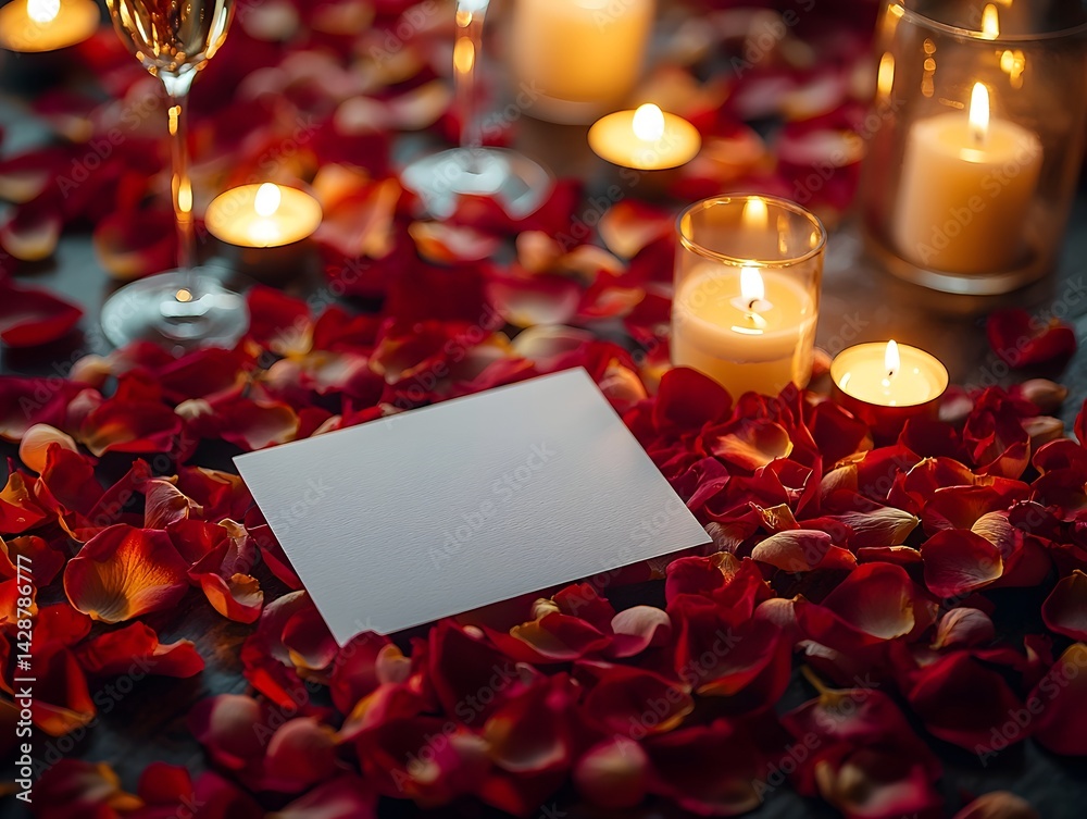 Romantic anniversary with roses candles and champagne