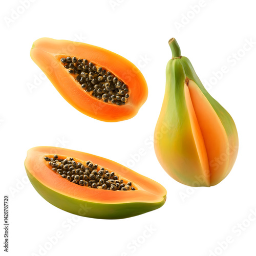 Wallpaper Mural Set of whole Papaya half and slice falling png Torontodigital.ca