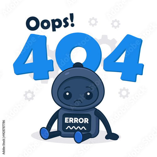 Cute Sad Robot 404 Error Page Illustration for Website or App Design