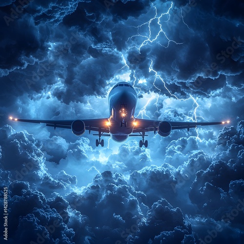 Obraz na płótnie Dramatic silhouette of a commercial airplane flying through a stormy sky w salonie