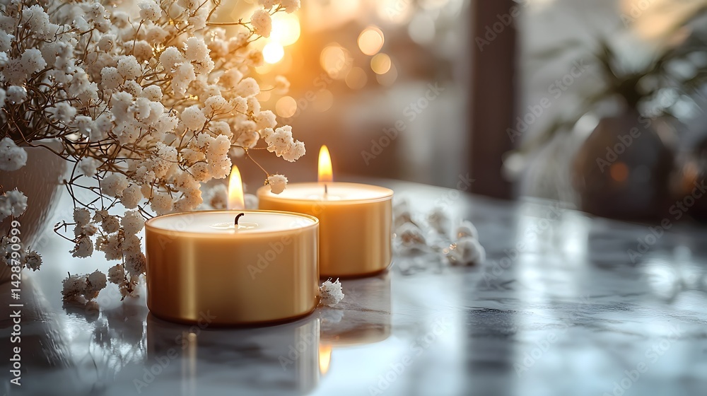 Festive holiday scene with candles and floral