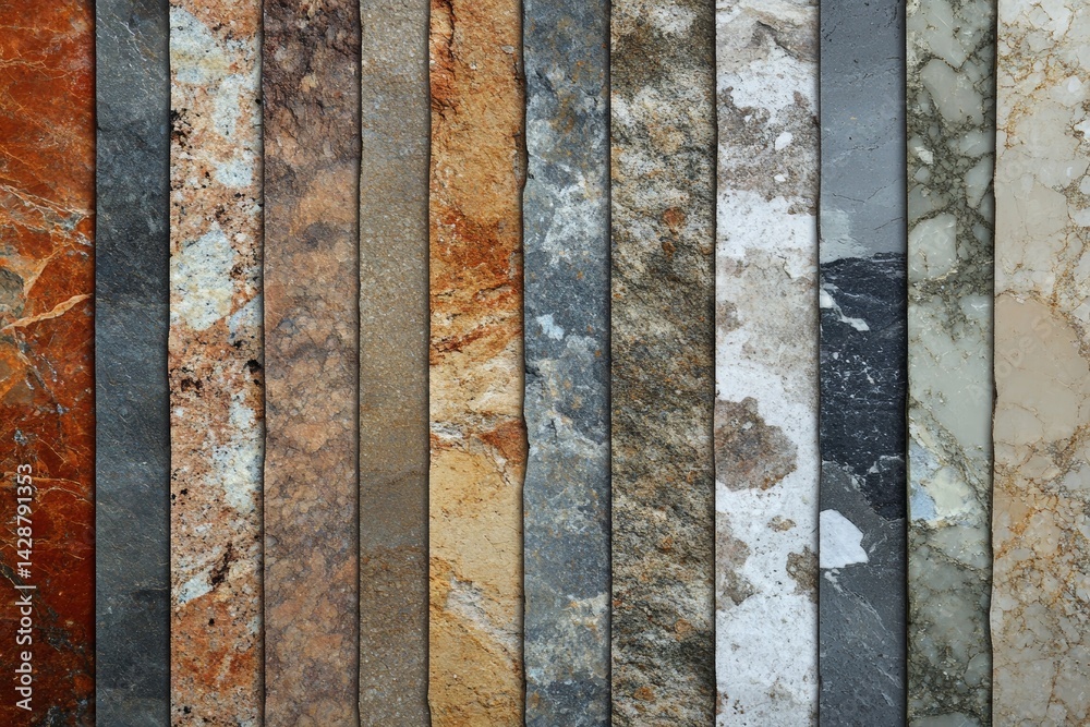 Natural stone texture with a variety of earth tones and rugged surfaces.