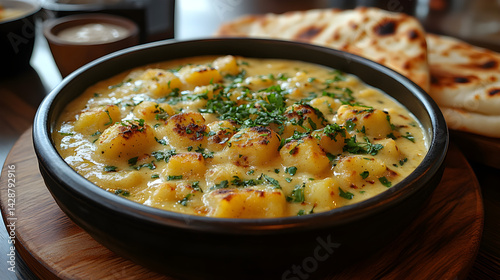 Obraz na płótnie Aloo gobi served with naan and raita on the side w salonie
