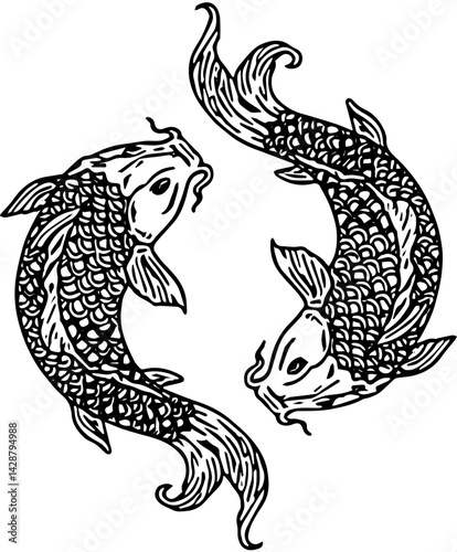 set of tattoo fish shiloutte 