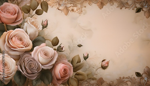 vintage floral background featuring an array of roses with a textured aged appearance perfect for invitations