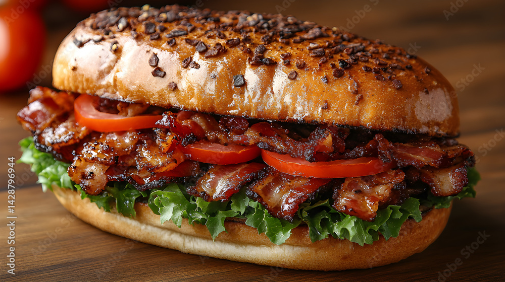BLT sandwich with crispy bacon, lettuce, and tomato on toasted bread