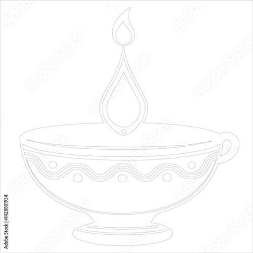 Diwali Diya Line Art Silhouette Vector Traditional Oil Lamp Line Art Illustration