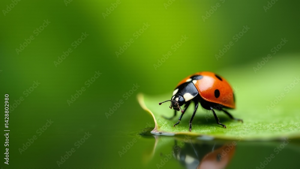 Ladybug On Green Leaf Near Water Ladybug On Green Leaf Near Water