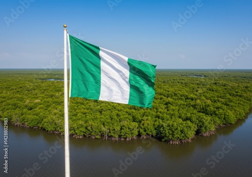 Nigeria Flag Niger Delta Mangrove Forest Landscape Background