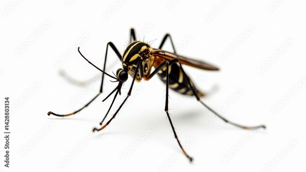 Aedes Mosquito Close-Up On White Background Aedes Mosquito Close-Up On White Background