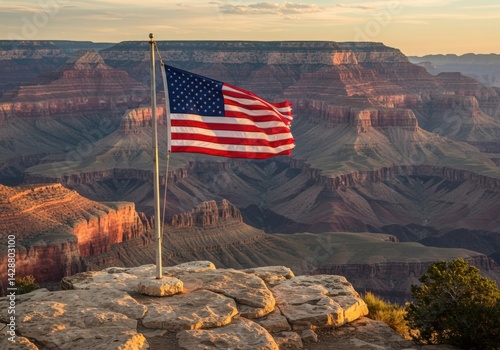 USA Flag Grand Canyon Overlook