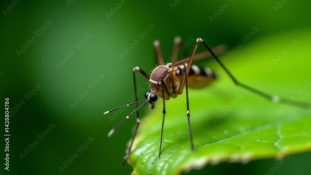 Tiger Mosquito Resting On Green Leaf Tiger Mosquito Resting On Green Leaf