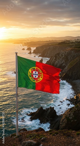 Portugal Flag Atlantic Coast Cliffs Landscape Background