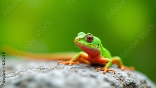 Green Lizard On Rock With Bokeh