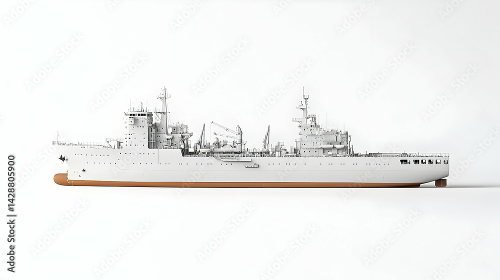 Fototapeta premium White Warship Model 3d Render