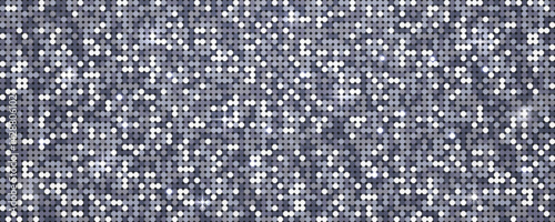 Silver pattern mosaic, disco ball texture, circle shimmer effect. Abstract night club background, metallic wallpaper with light effect, banner bg mockup, vector illustration.