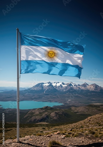 Argentina Flag Patagonia Mountain Landscape Background