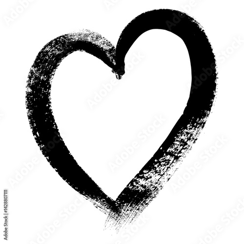 Grunge Black Heart Symbol Drawn with Markers. Creative love sign with rough edges. Abstract freehand doodle shape of heart. Highlight splash