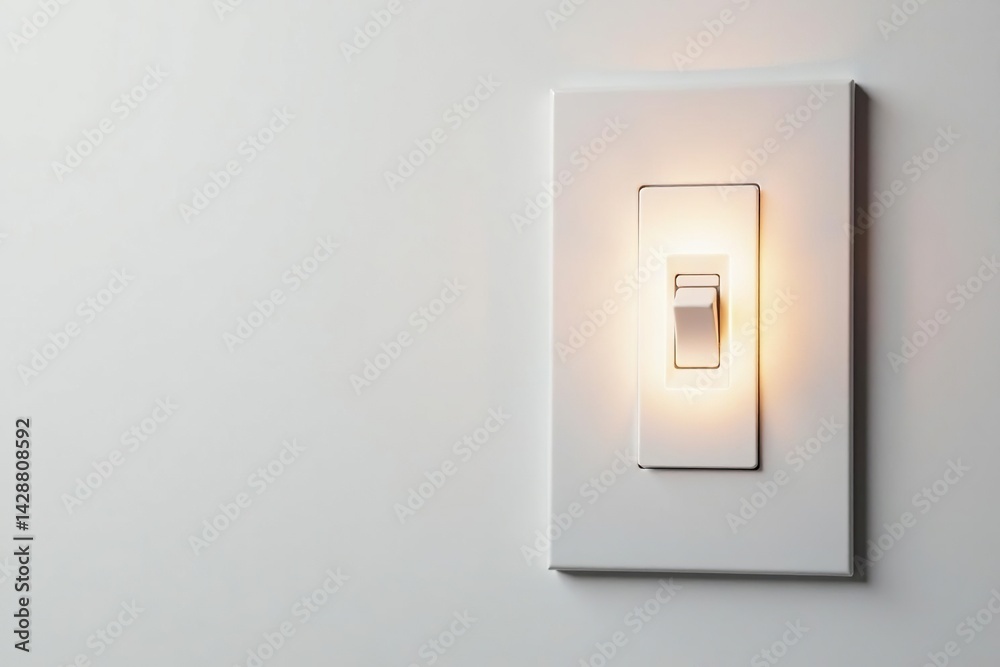 A single, light switch flipped up, isolated on white , energy, studio A single, light switch flipped up, isolated on white , energy, studio