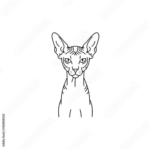 Sphynx cat portrait icon in minimalist style, representing pet companionship and care concept