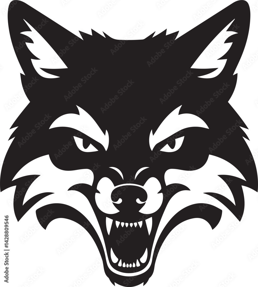 Obraz premium Premium silhouette design. Silhouette angry fox vector face illustration. 