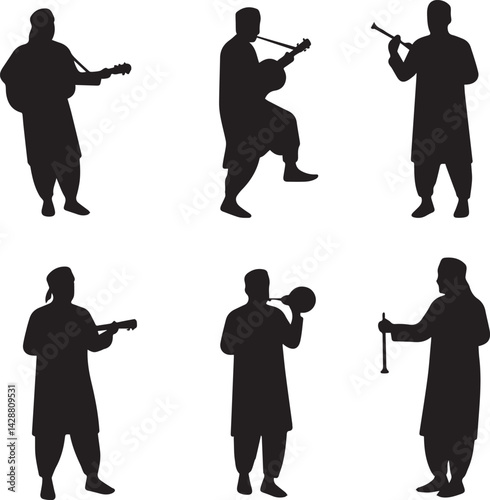 Silhouette of a man playing guitar. Vector silhouette musician. 