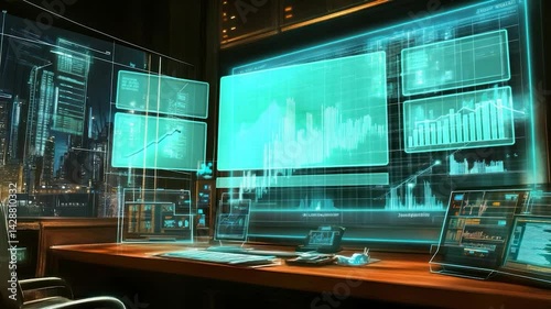 Wallpaper Mural Night-time financial data analysis in a modern control room Torontodigital.ca