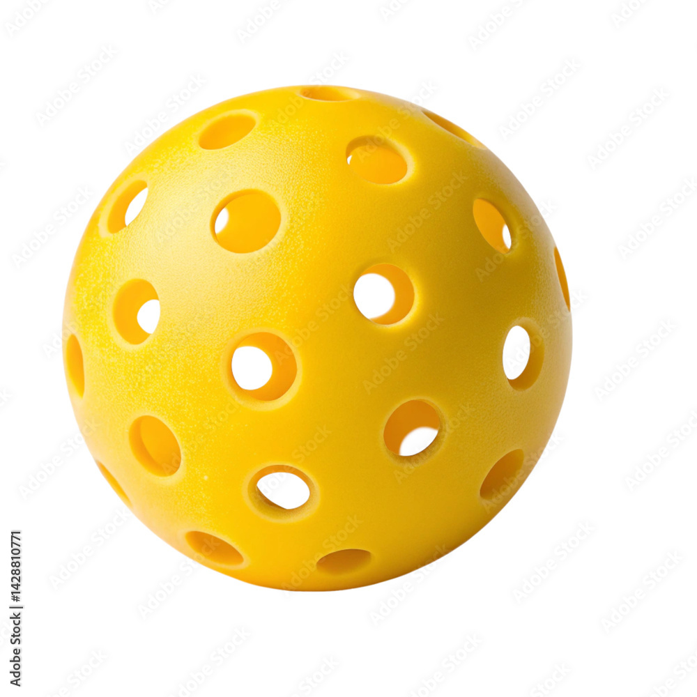 Fototapeta premium Bright Yellow Perforated Plastic Ball on Transparent Background, CloseUp Shot