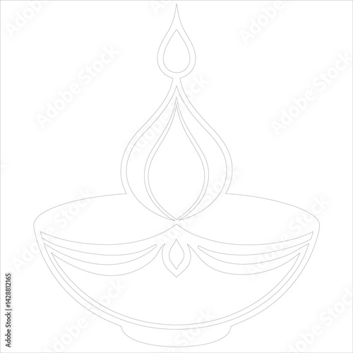Diwali Diya Line Art Silhouette Vector Traditional Oil Lamp Line Art Illustration