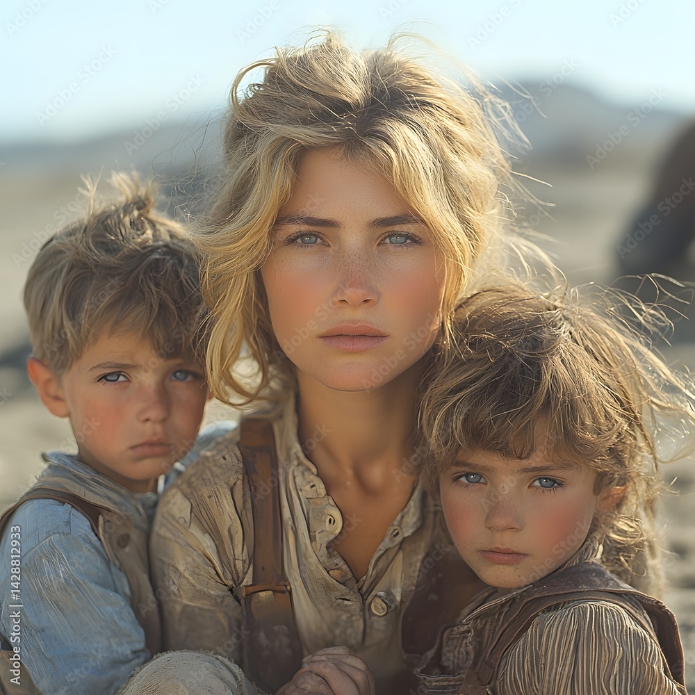 Portrait of a mother and her children during the Great Depression