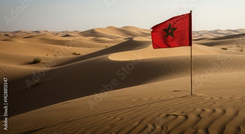 Morocco Flag Sahara Desert Dunes Landscape Background