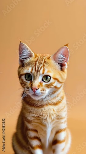 Vertical video of cute orange kitten with curious expression cute cat vertical