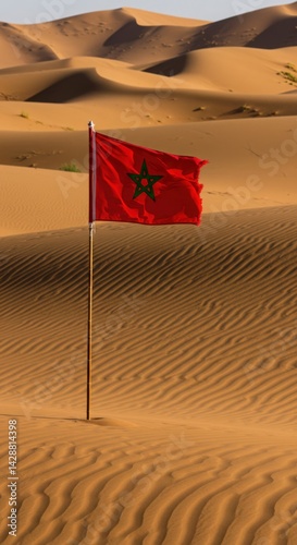 Morocco Flag Sahara Desert Dunes Landscape Background