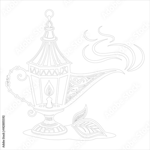 Diwali Diya Line Art Silhouette Vector Traditional Oil Lamp Line Art Illustration
