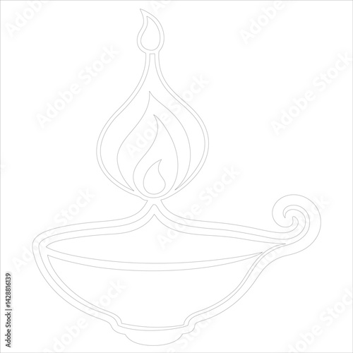 Diwali Diya Line Art Silhouette Vector Traditional Oil Lamp Line Art Illustration