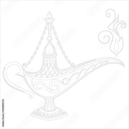 Diwali Diya Line Art Silhouette Vector Traditional Oil Lamp Line Art Illustration
