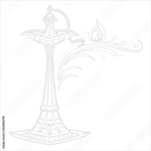 Diwali Diya Line Art Silhouette Vector Traditional Oil Lamp Line Art Illustration